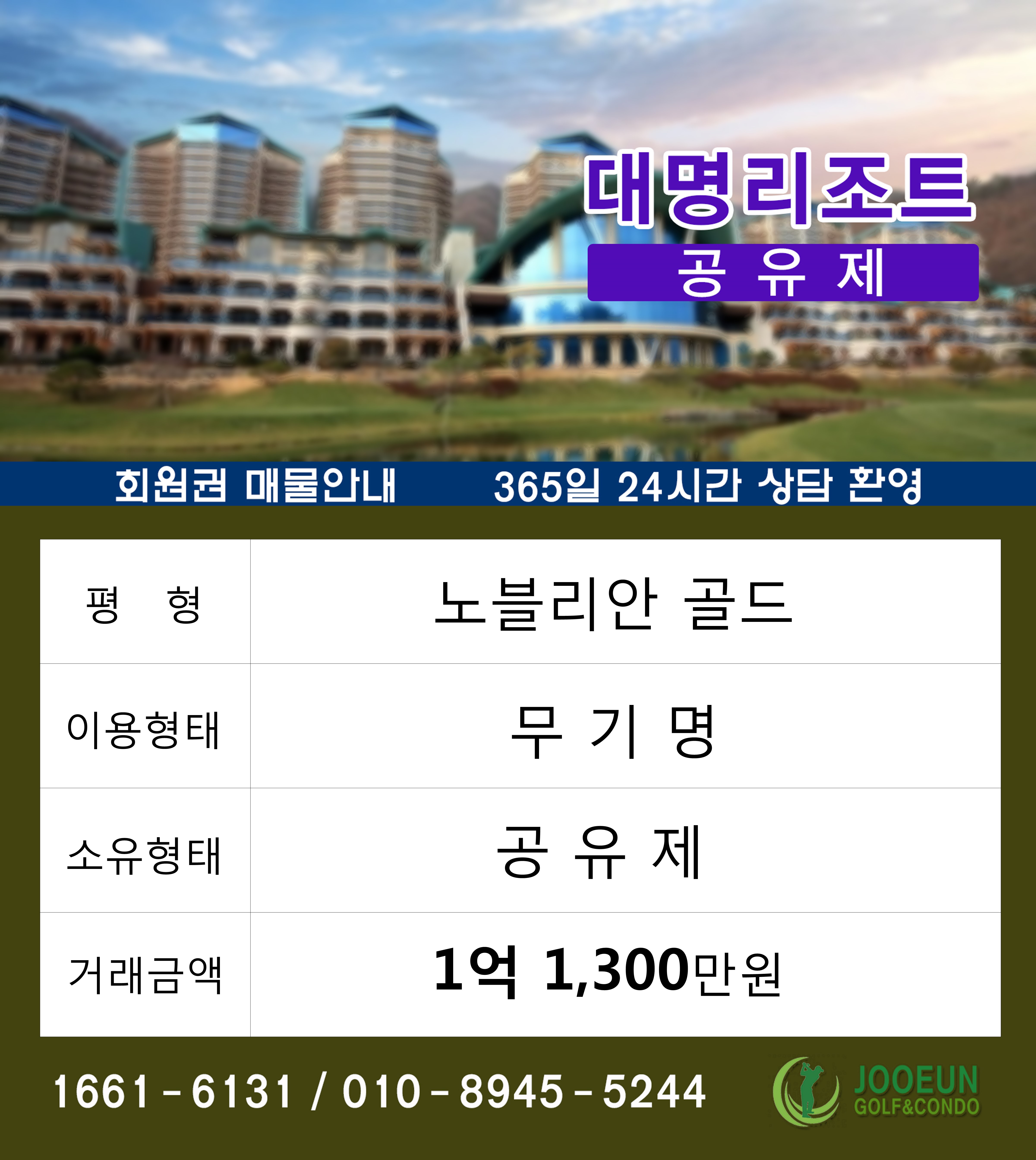 대명리조트 노블리안 골드 무기명 공유제 회원권