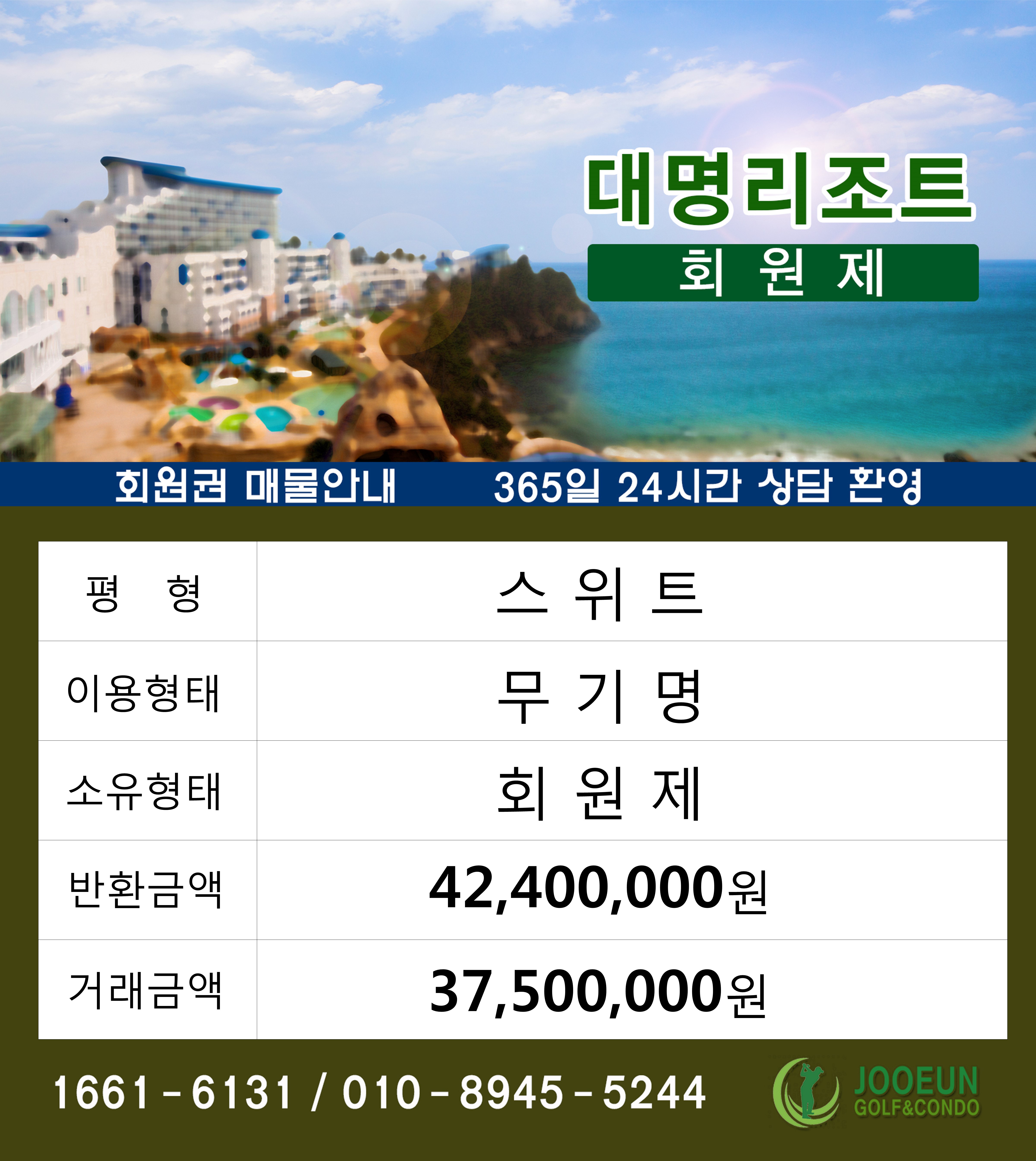 대명리조트 스위트 회원권 무기명 회원제