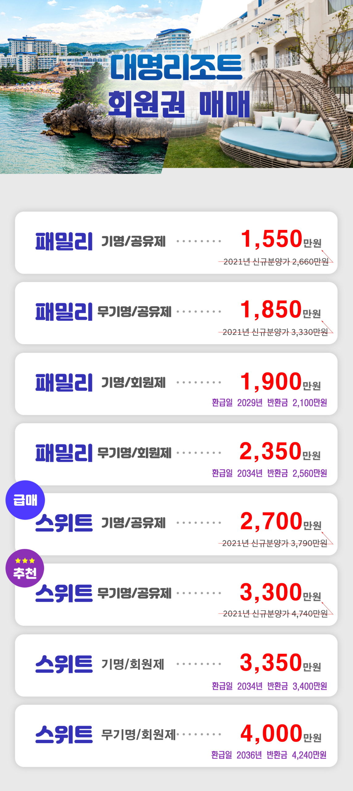 대명리조트 회원권 8월 추천매물